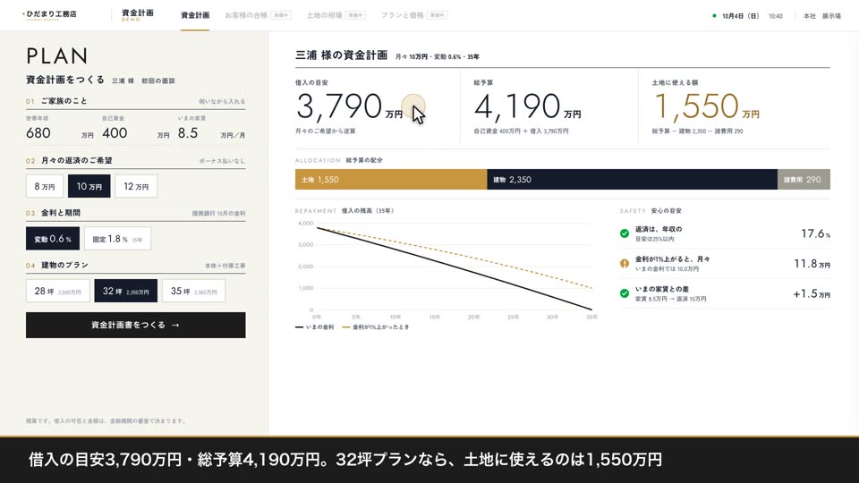 資金計画シミュレーションの画面